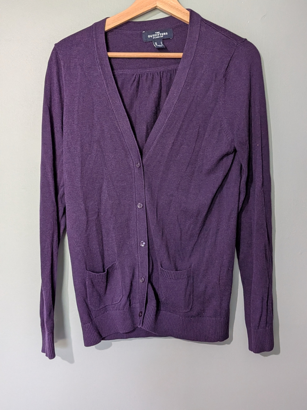 The Outfitters By Lands' End Women's Purple V-Neck Button Cardigan Sweater